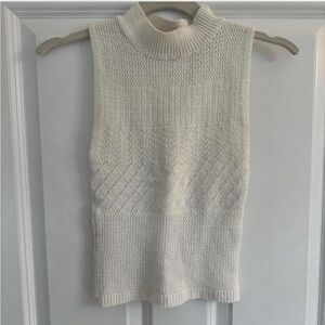 Forever 21 Cream Textured Sleeveless Turtleneck Sweater